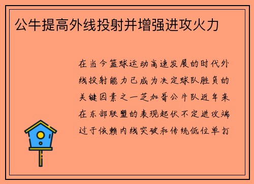 公牛提高外线投射并增强进攻火力