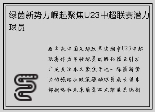 绿茵新势力崛起聚焦U23中超联赛潜力球员